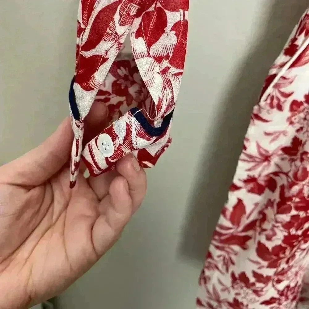 FRNCH Floral Print V-Neck Dress Red Size Small‎